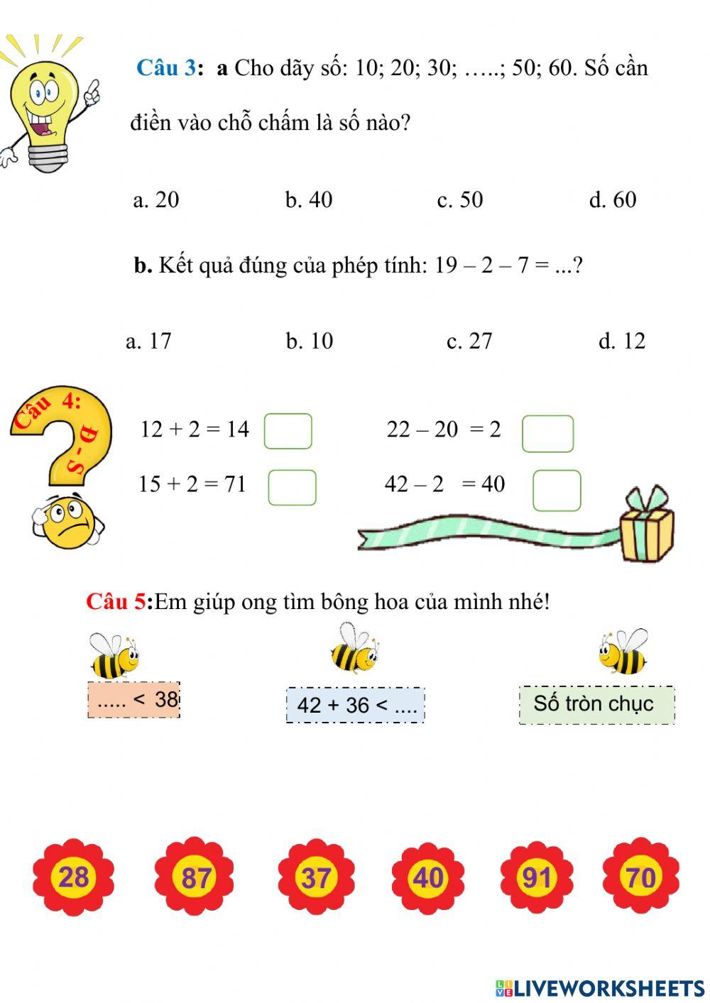 Toán lớp 1 tuần 30