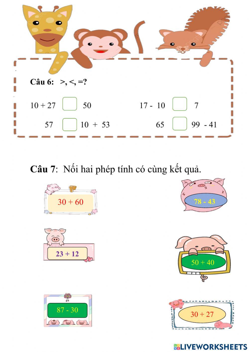 Toán lớp 1 tuần 30