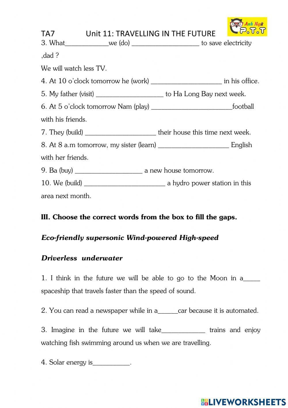 Ta7 unit 11 travelling in the future