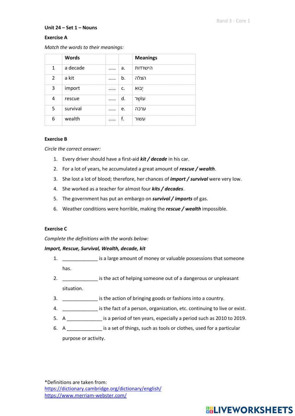 Band 3 (Core 1) - Unit 24 - Set 1