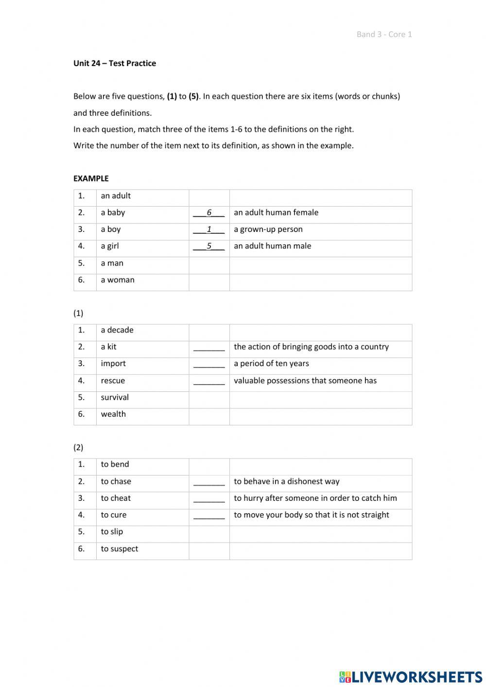 Band 3 (Core 1) - Unit 24 - Test