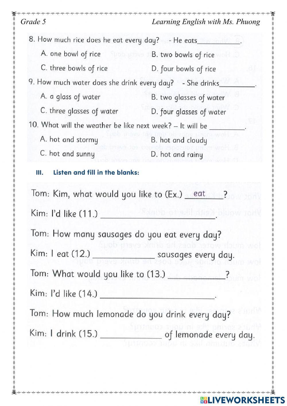 English 5 - Unit 17&18. Listening