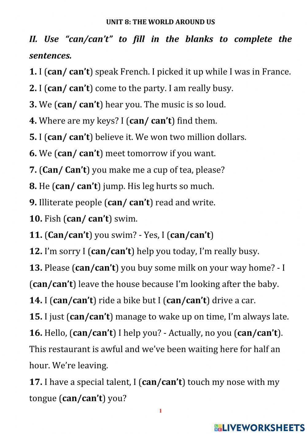 Smart world 6 UNIT 8 CAN CAN'T