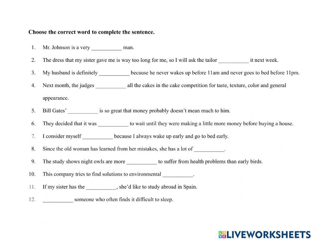 Sleep-Vocabulary Exercise