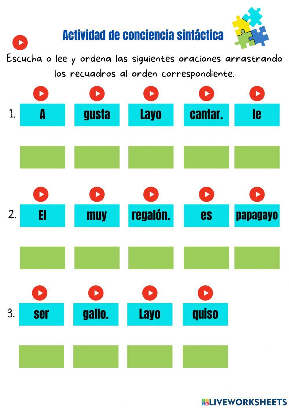 Ordenar oraciones Ordenar oraciones