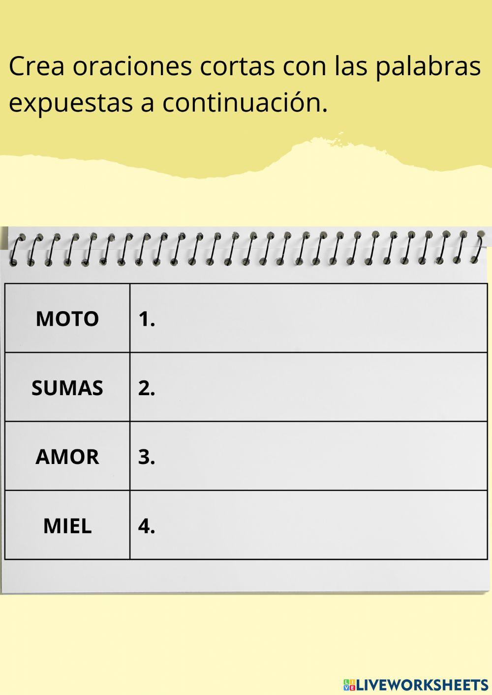 Crear oraciones cortas