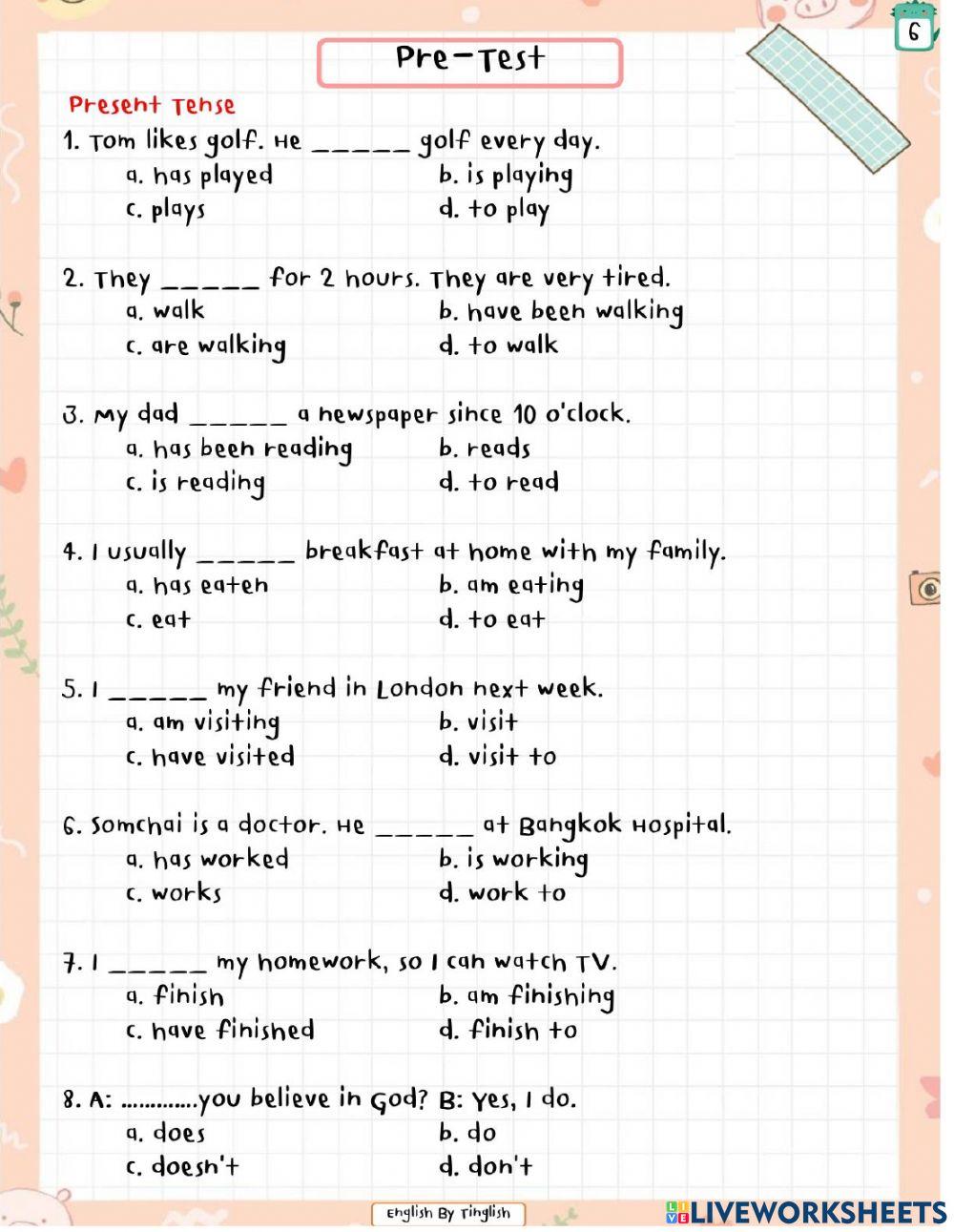 Pretest-Present simple