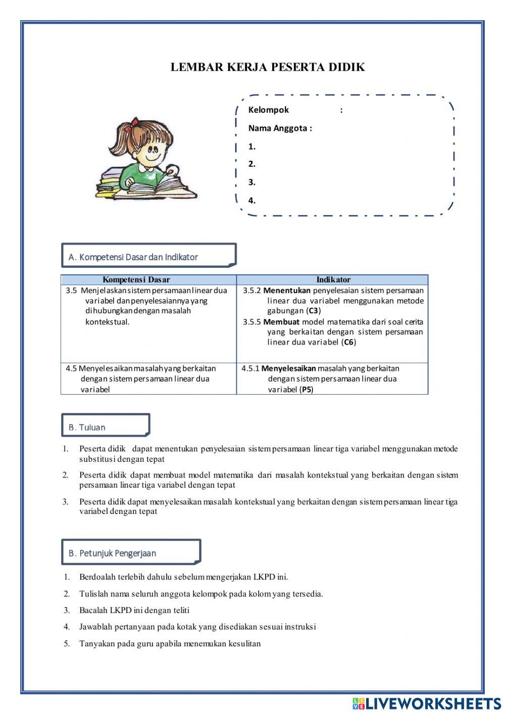Masalah 1 Penyelesaian SPLTV dengan Metode Sustitusi