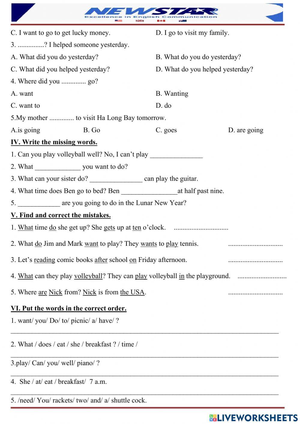 Semester assessment test – grade 4-Level 2