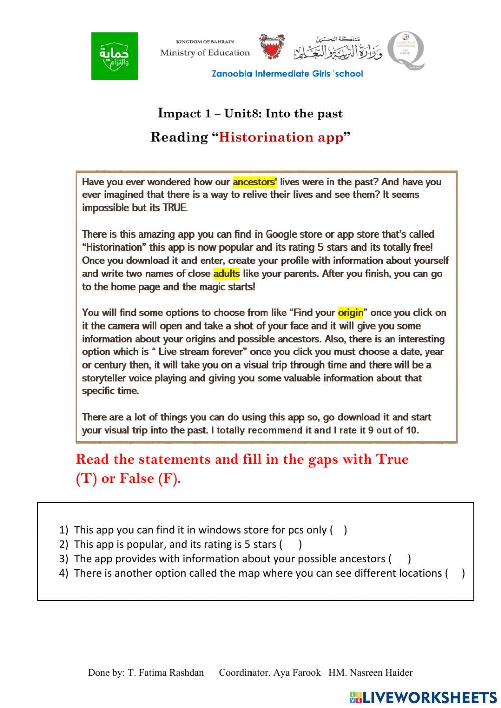 Unit 8 - Into the past - Reading
