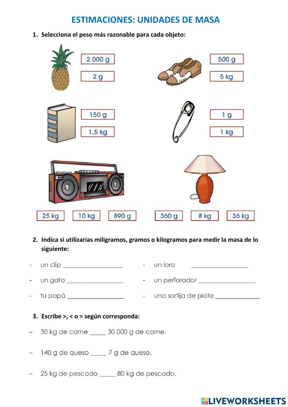 Estimación de unidades de masa