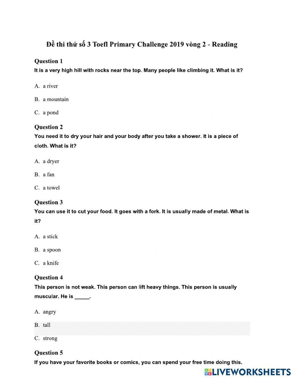 Đề thi thử số 3-Toefl primary-P1