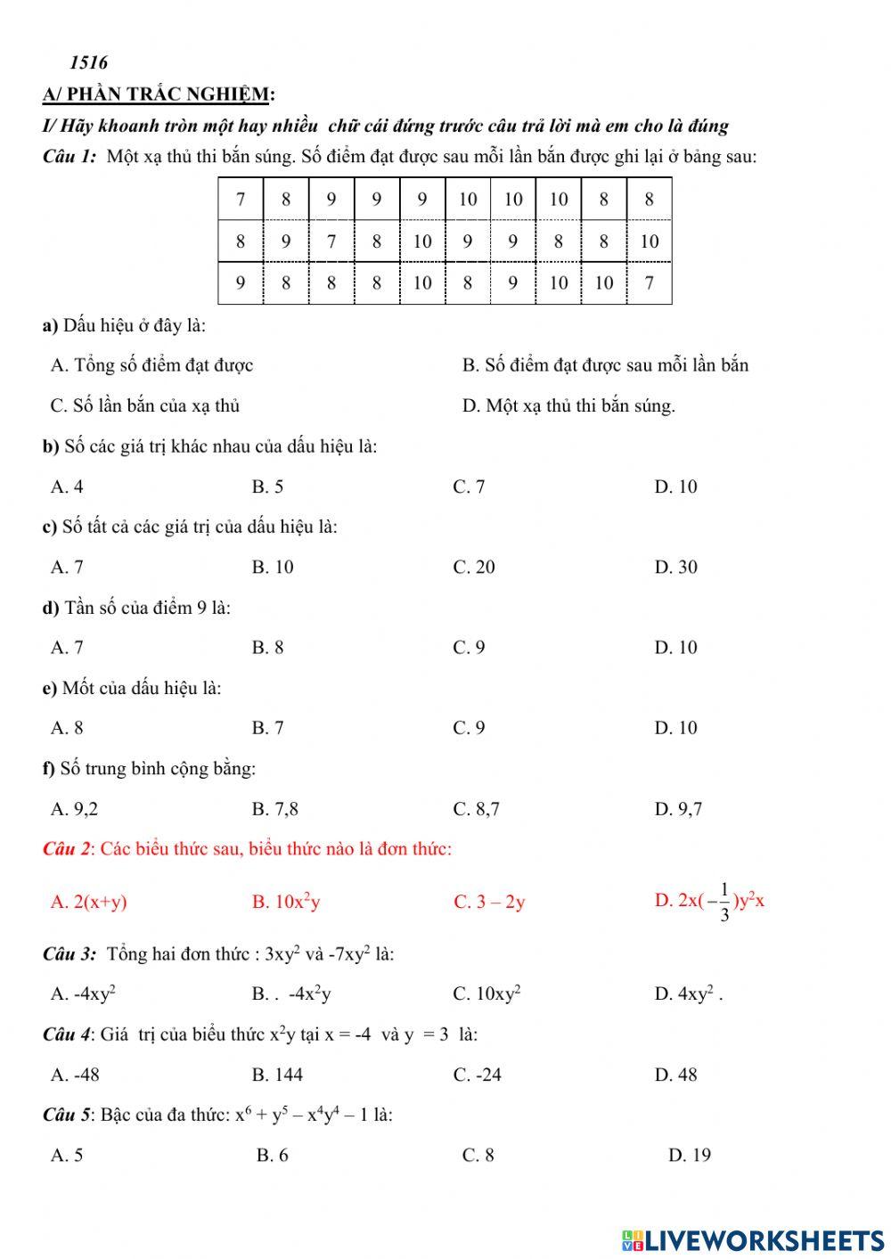 Đề thi HK2 toán 7