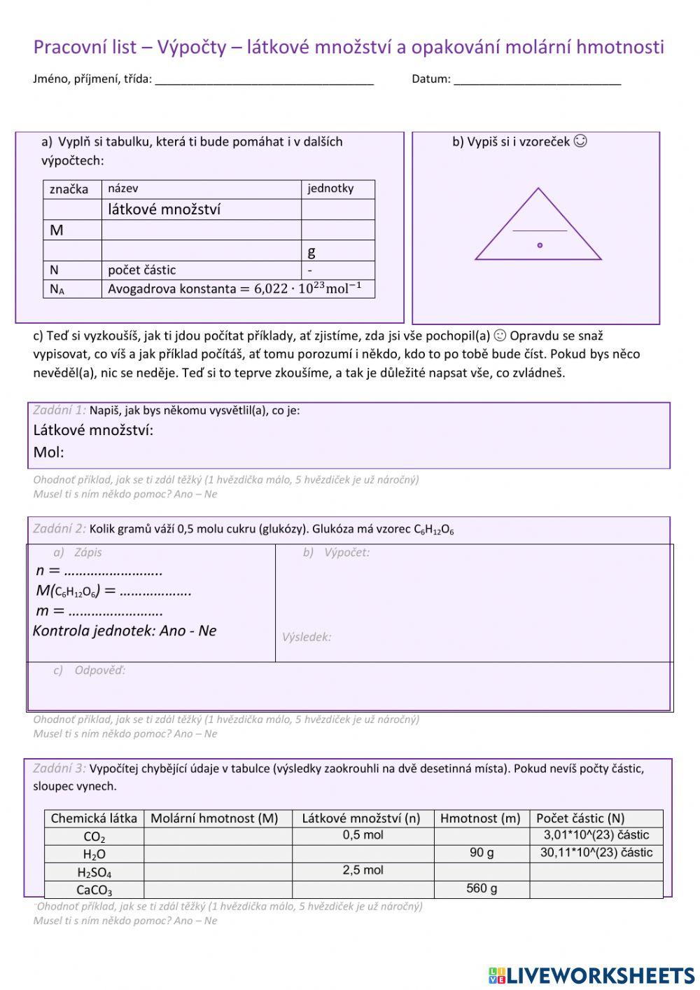 Chemické výpočty - látkové množství