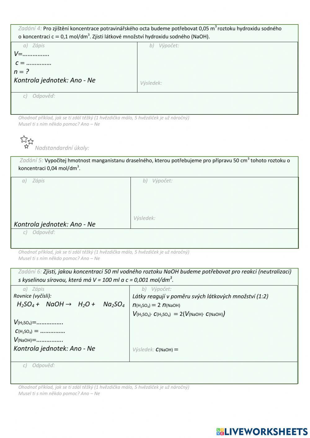 Chemické výpočty - látková koncentrace