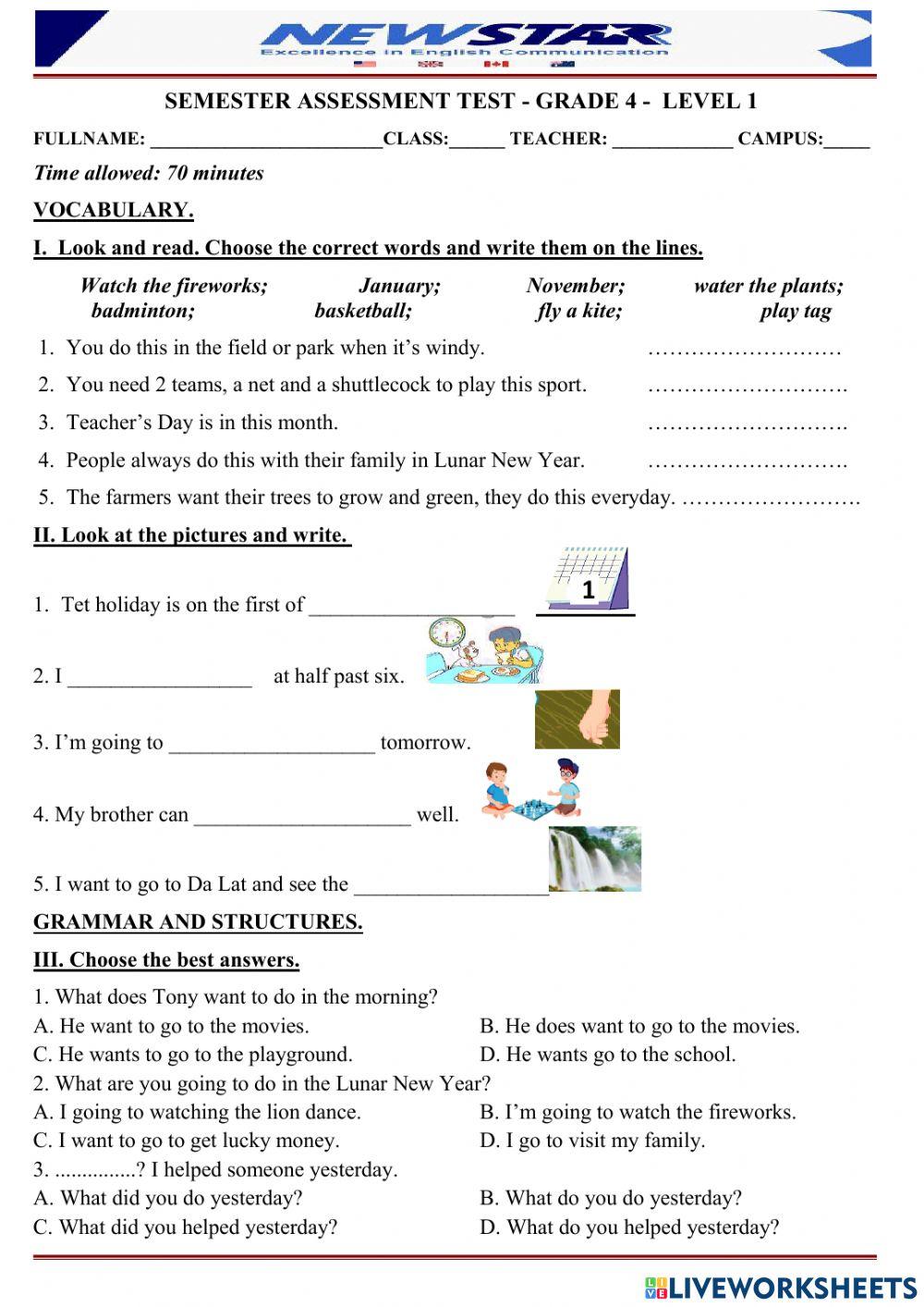 Semester assess… | Free Interactive Worksheets | 2000603