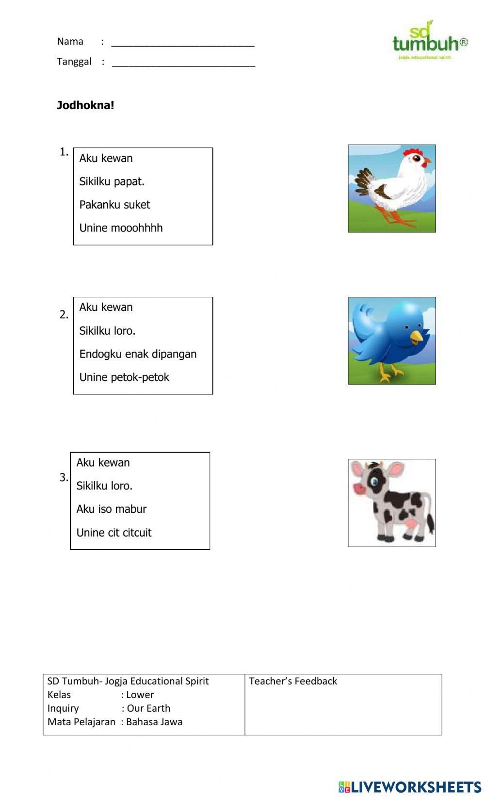 Bahasa Jawa-Evaluasi Kewan lan Tanduran-B