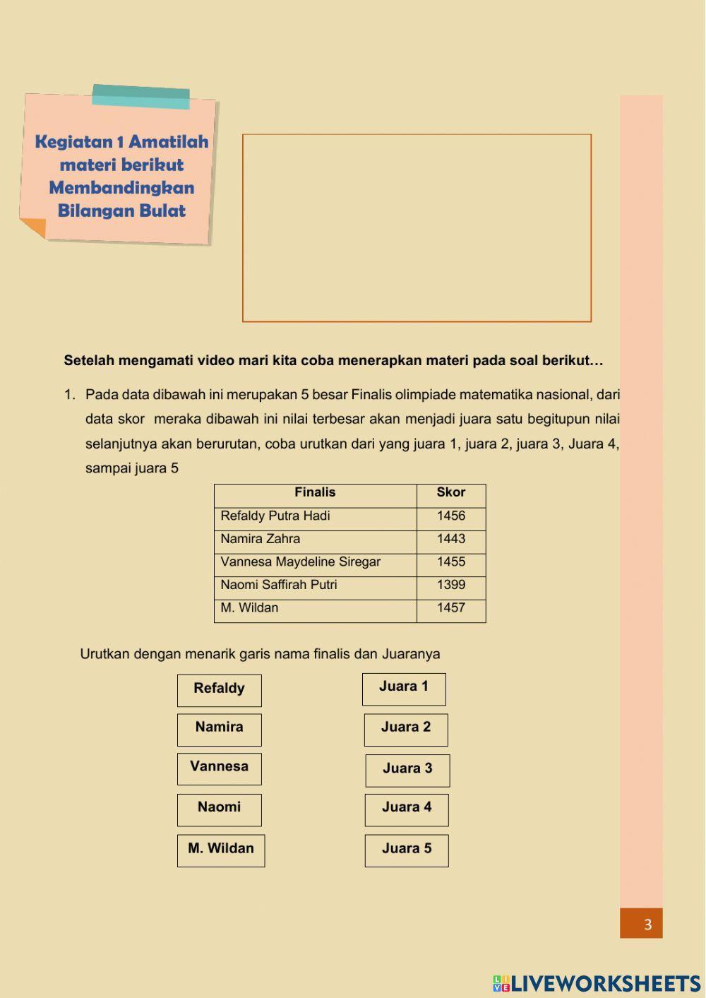 E-LKS BERBASIS LITERASI NUMERASI BILANGAN BULAT(Membandingkan,Penjumlahan, dan Pengurangan)