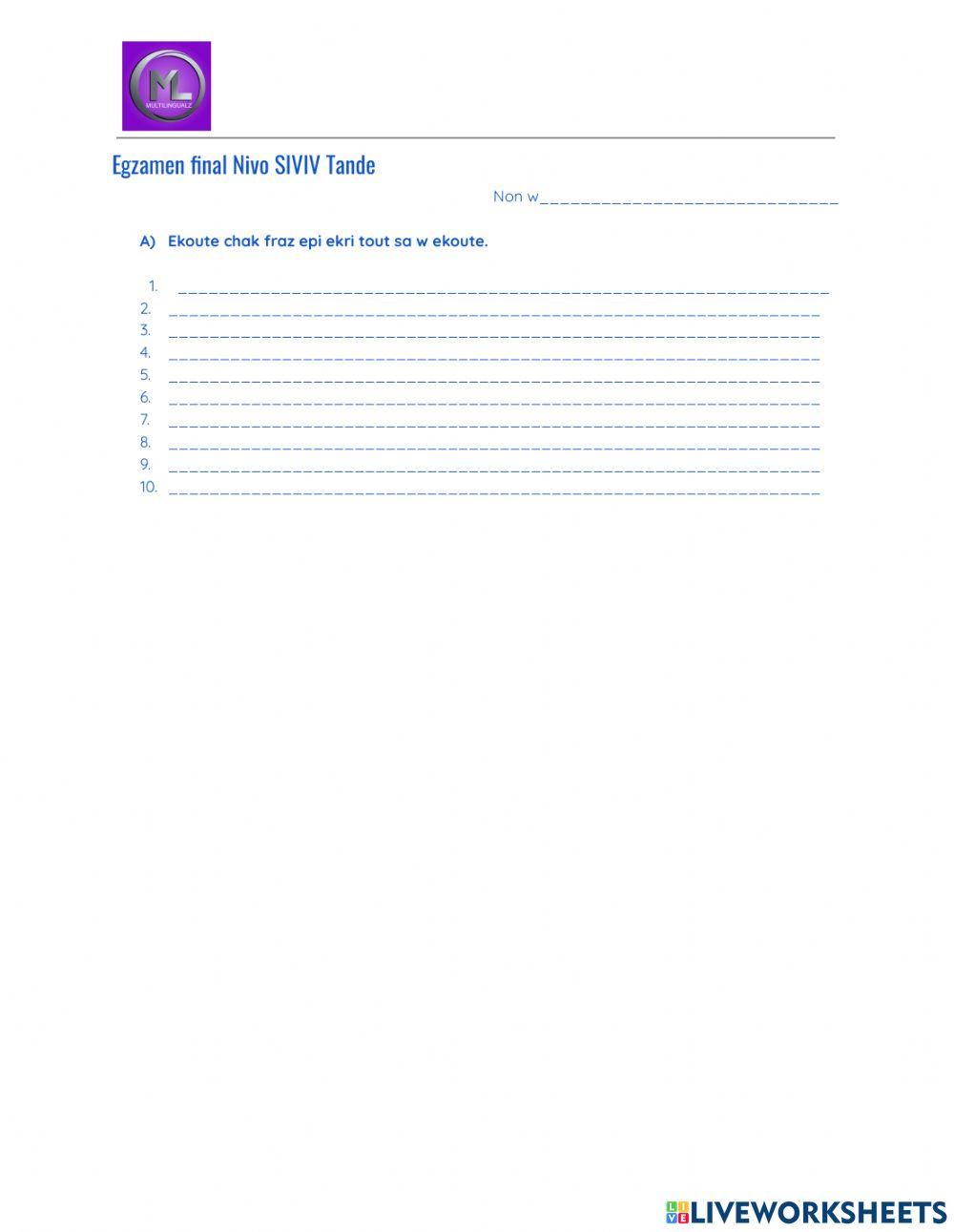 Egzam Nivo SIVIV Tande