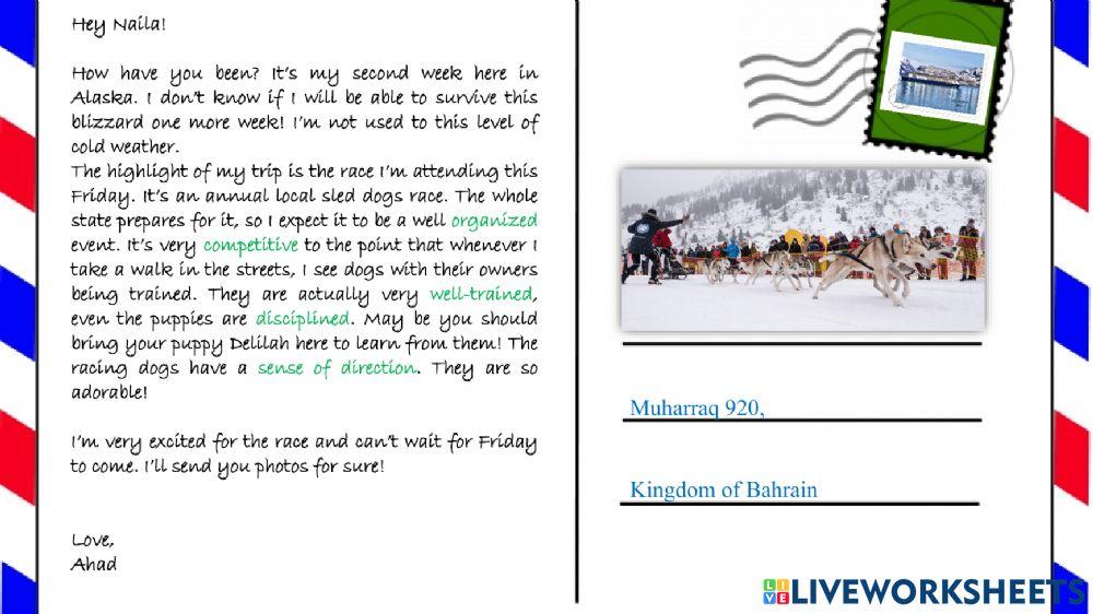 Writing a postcard to talk about a holday-event