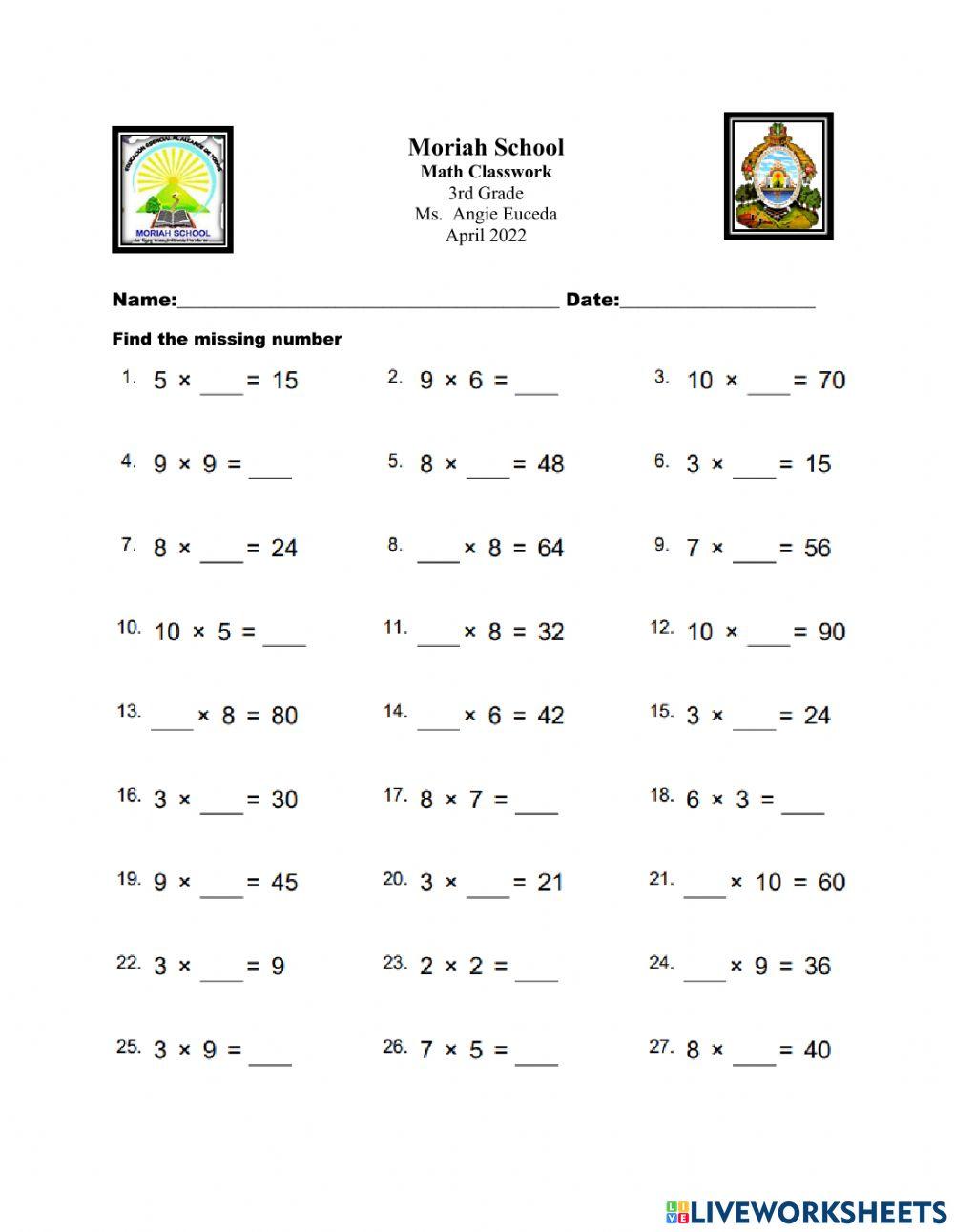 Multiplication Basic Facts