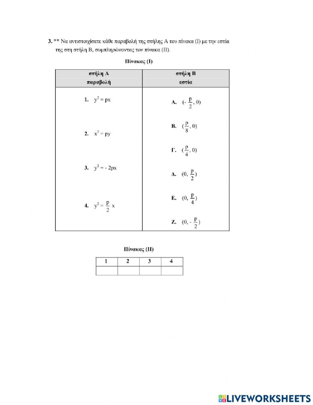 Ερωτήσεις Αντιστοίχισης στην Παραβολή