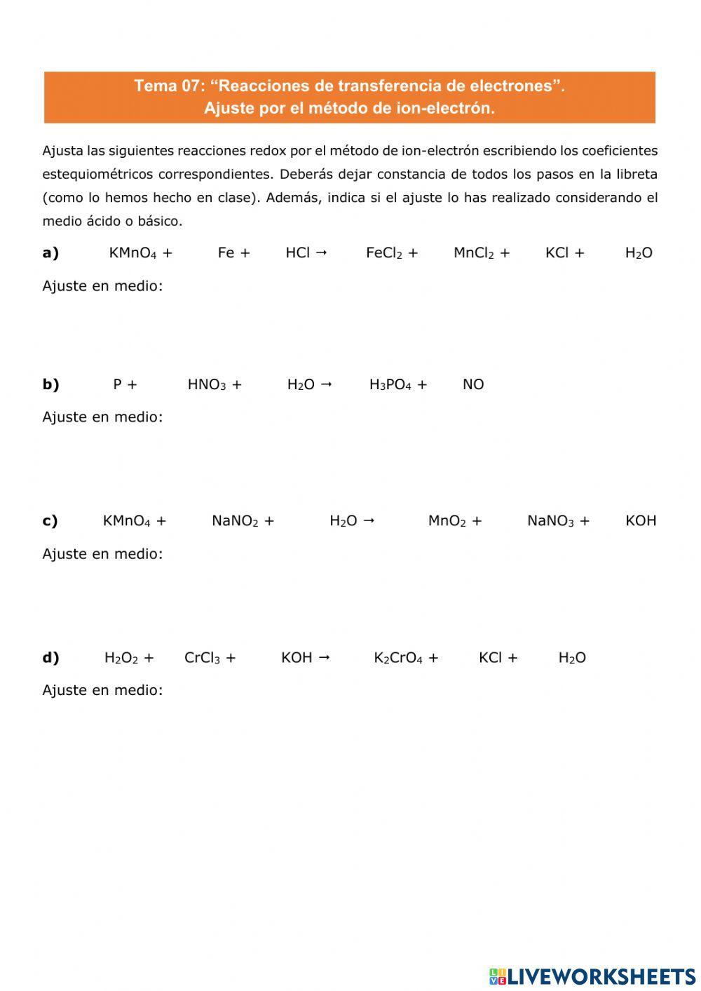 Quím 2º bach: Ajuste método ion-electrón