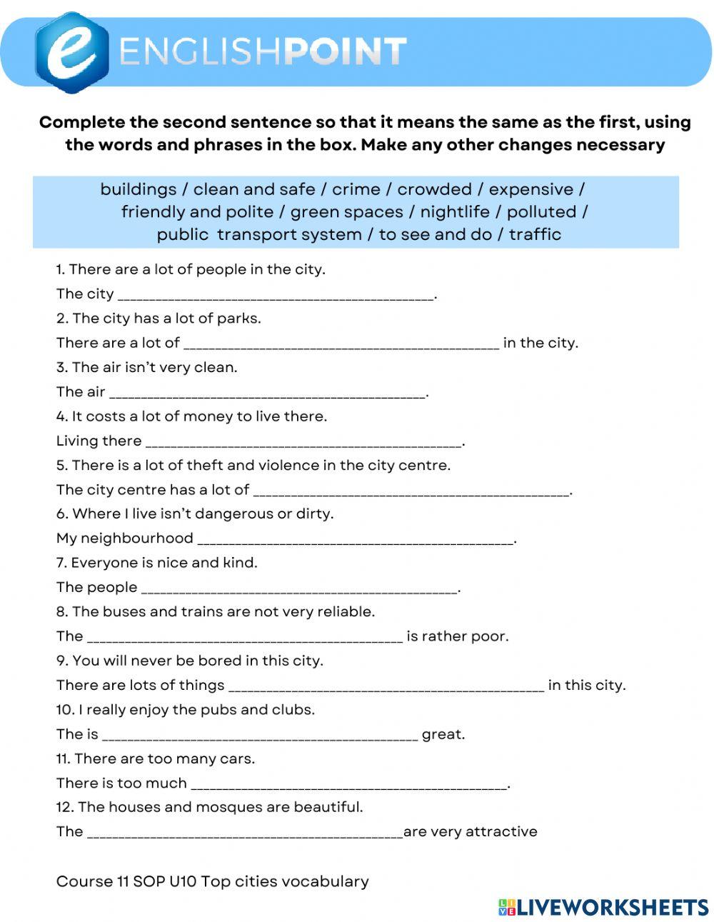 Top cities vocabulary