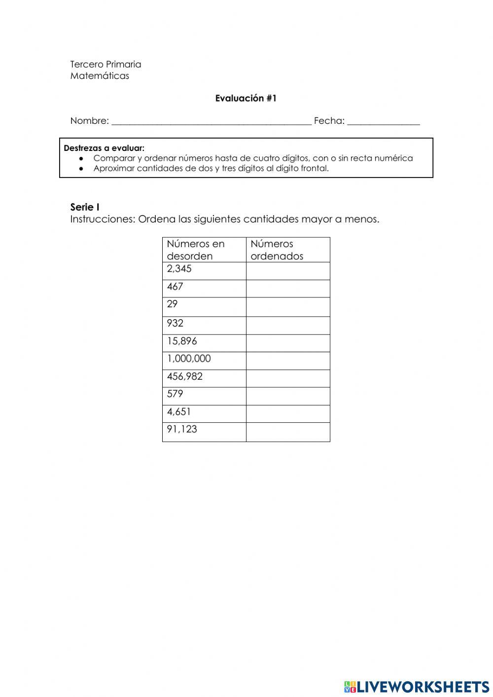 Ordenar números hasta de cuadro dígitos