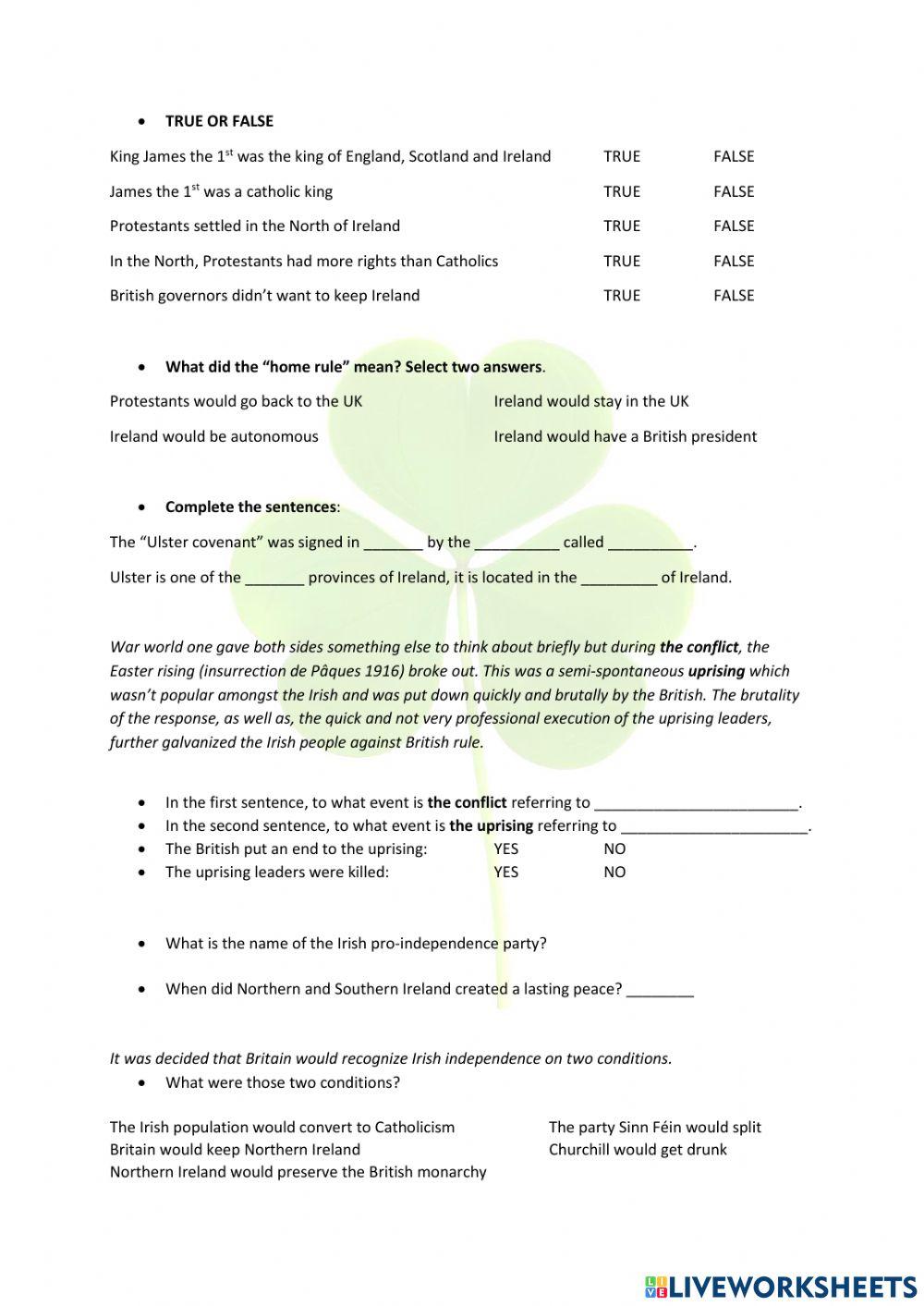 why-is-ireland-divided-online-exercise-for-live-worksheets
