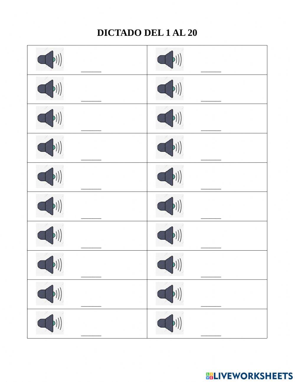 Dictado del 1 al 20