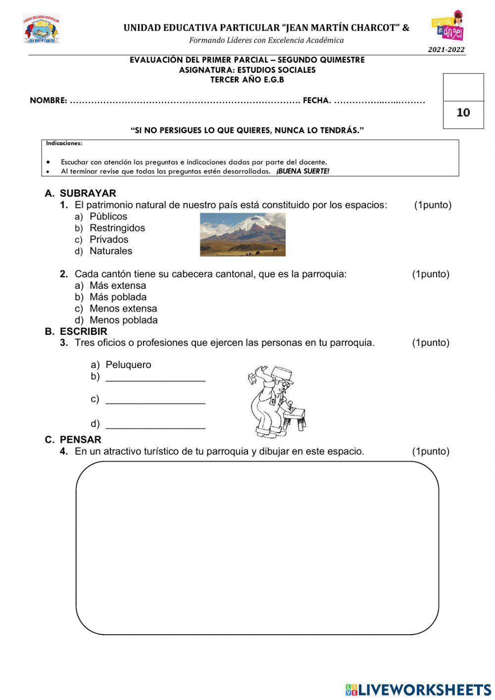 Evaluación de Estudios Sociales 3ro-2Q