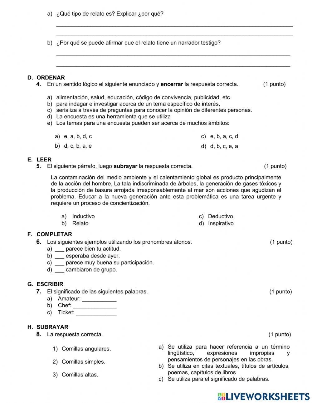 Evaluación Lengua y Literatura 8vo-2Q