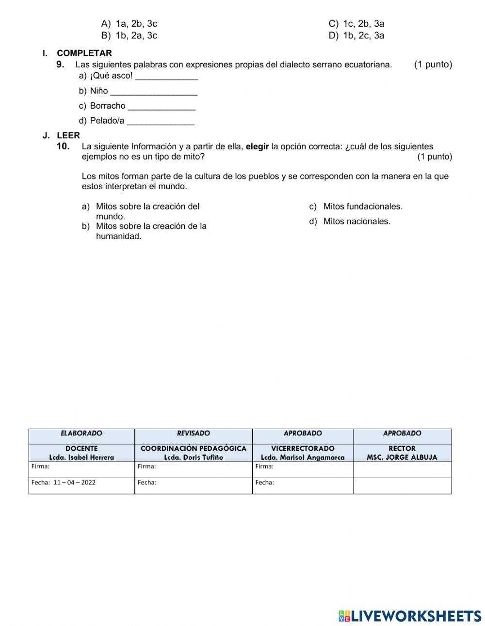Evaluación Lengua y Literatura 8vo-2Q