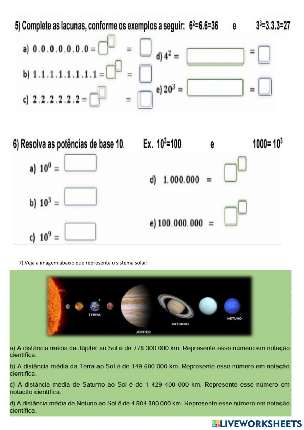 matemática - potenciação, radicalização, notação cientifica online exercise  for