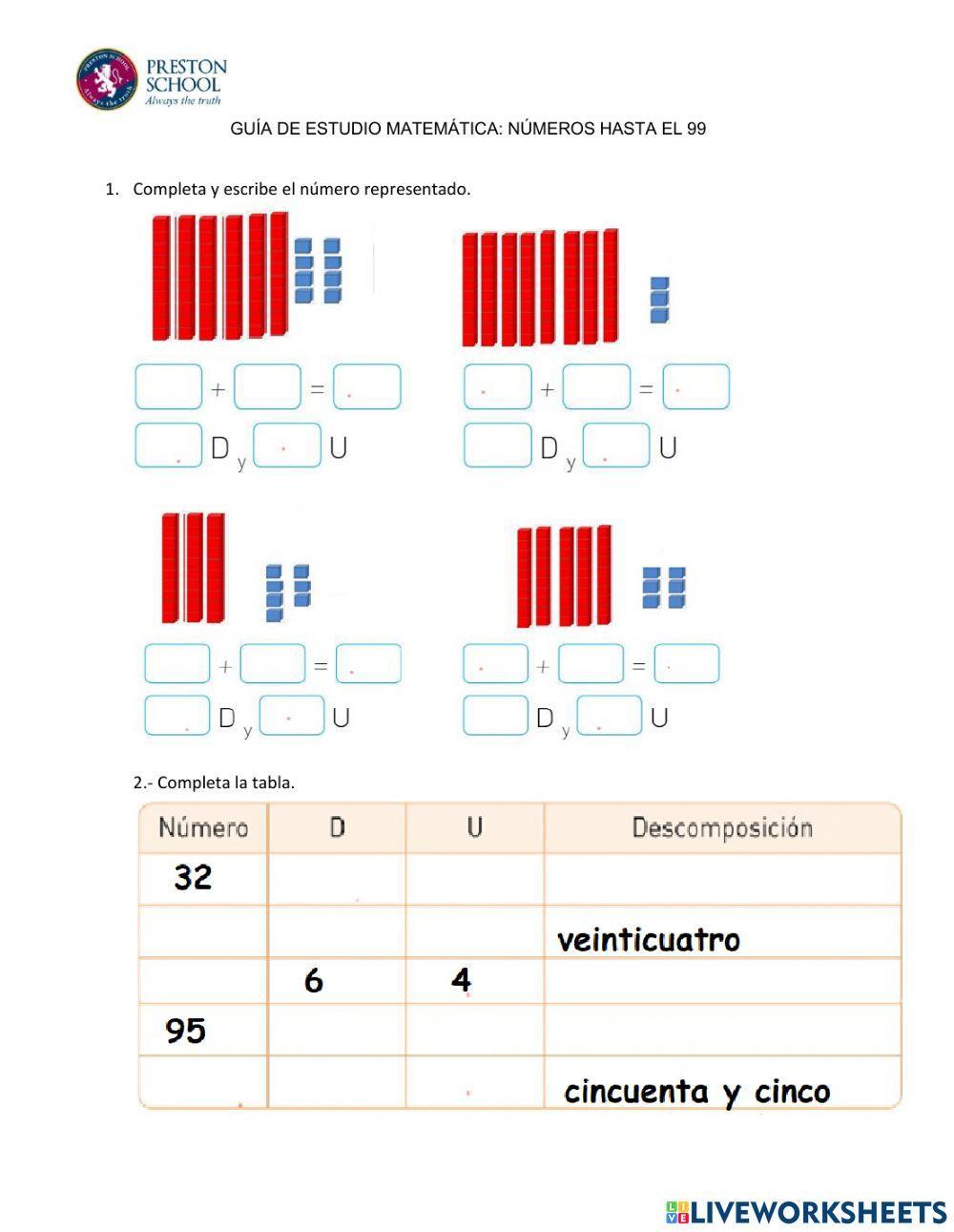 Componer y descomponer hasta el número 99