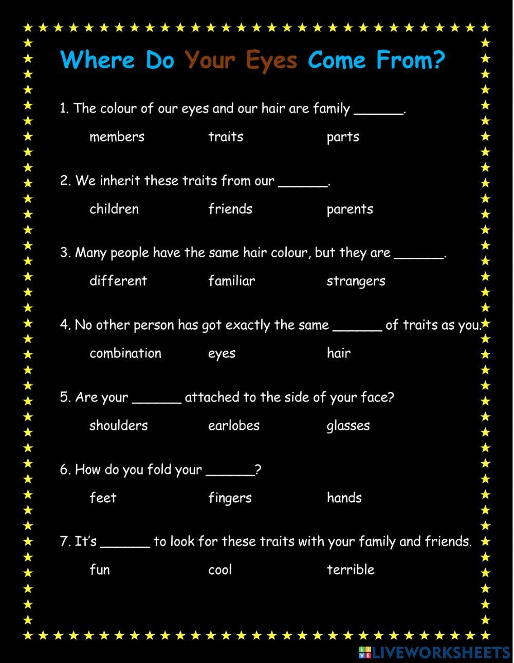 Where do your eyes come from? worksheet Live Worksheets