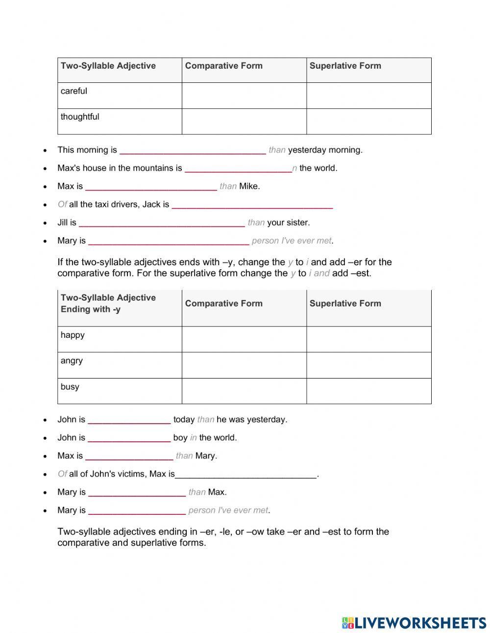 Comparatives and superlatives of adjectives rulers