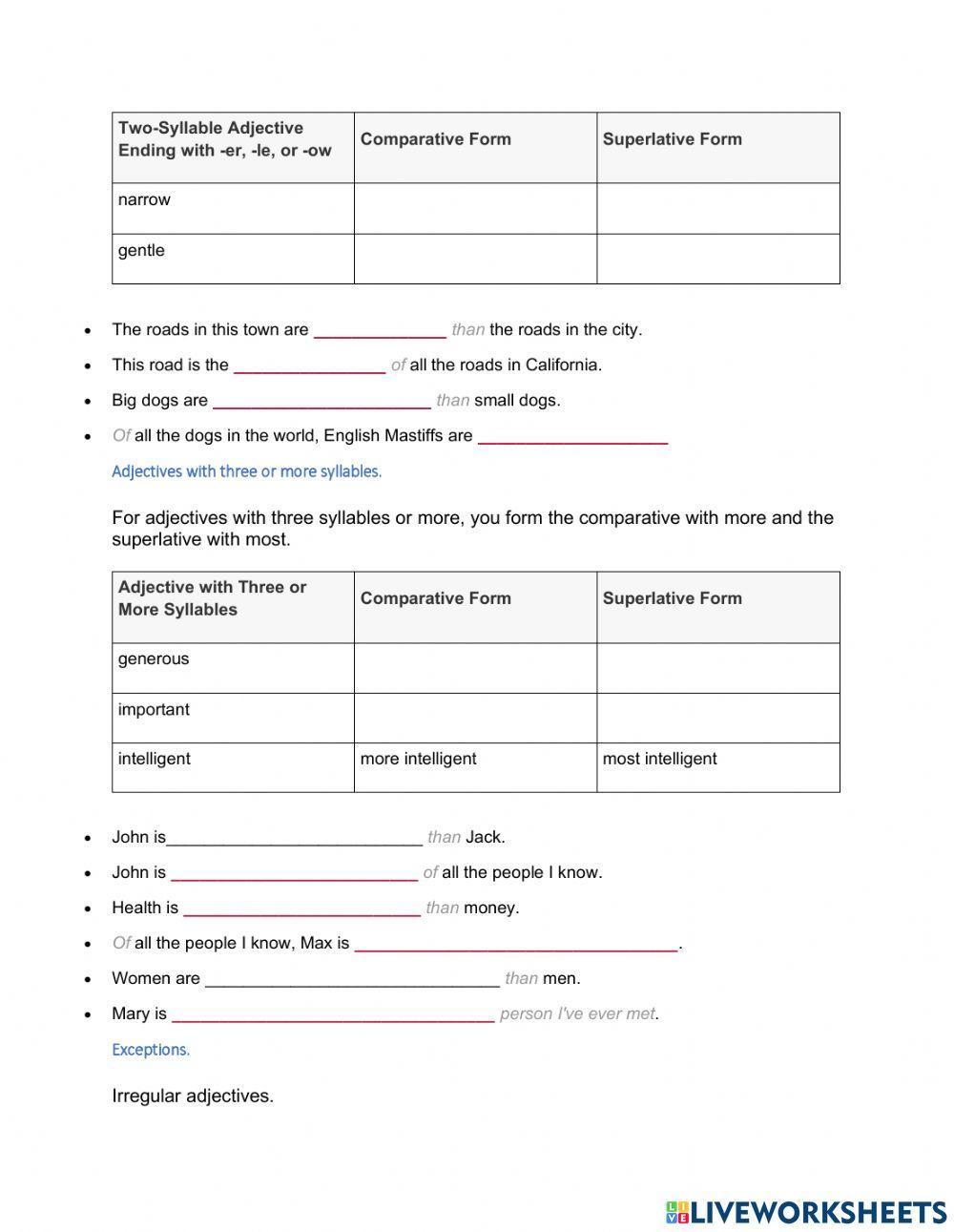 Comparatives and superlatives of adjectives rulers