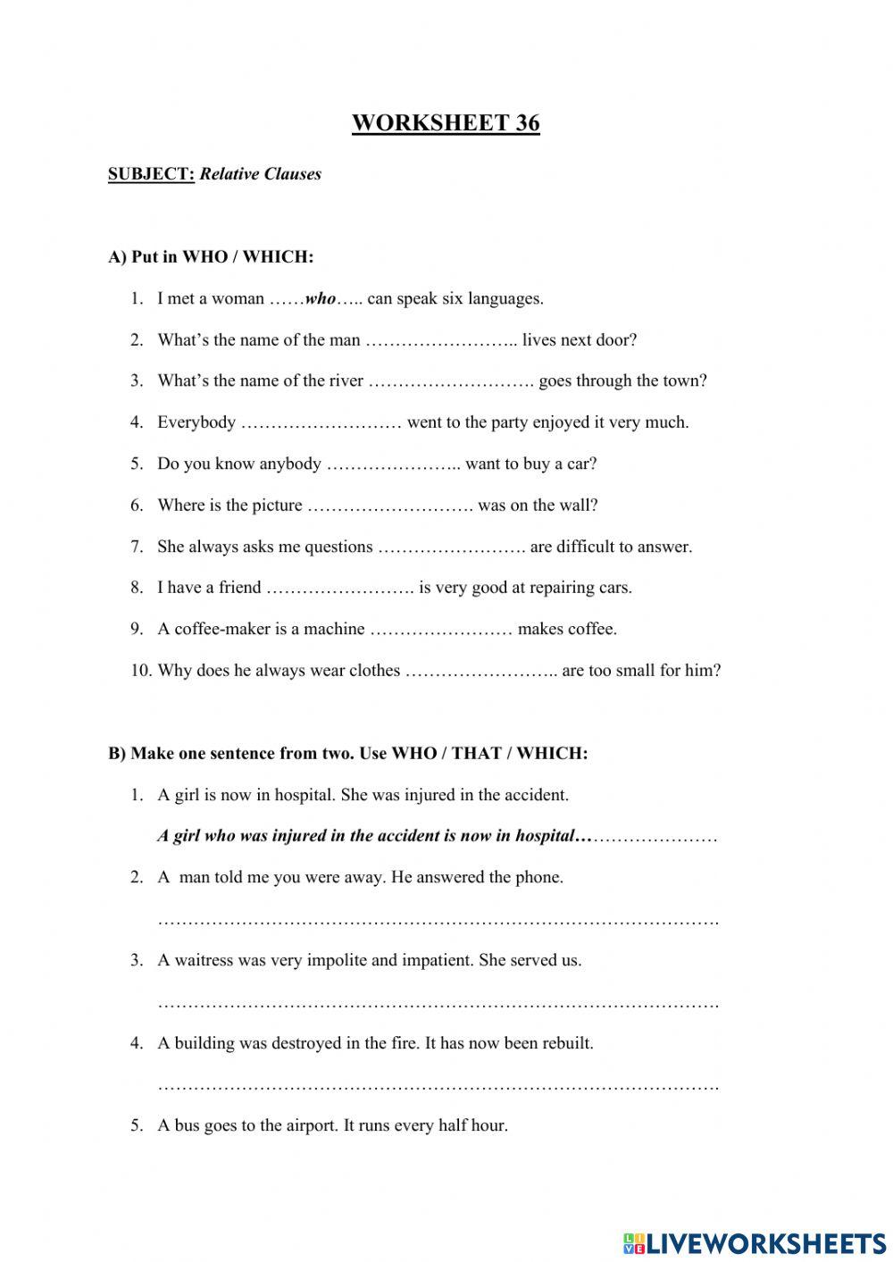 Relative Clause - WS 36