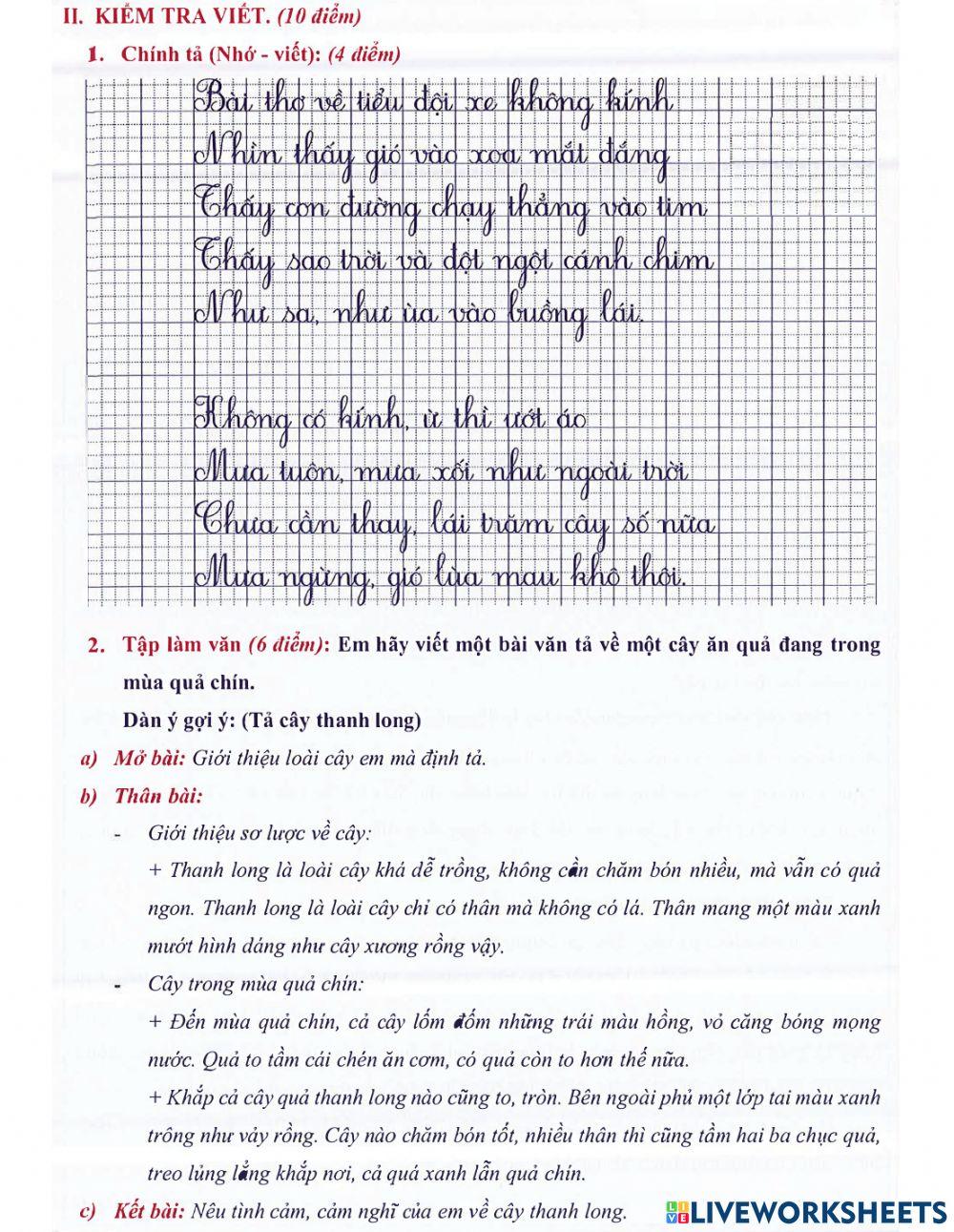 Tiếng Việt 4 - Đề kiểm tra cuối kì số 14