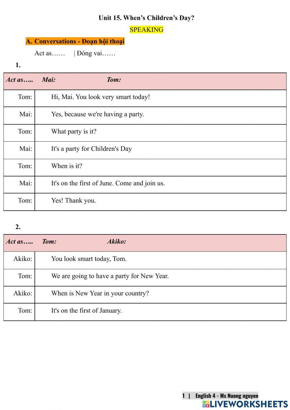 E4U15 (speaking) When's Children's Day?