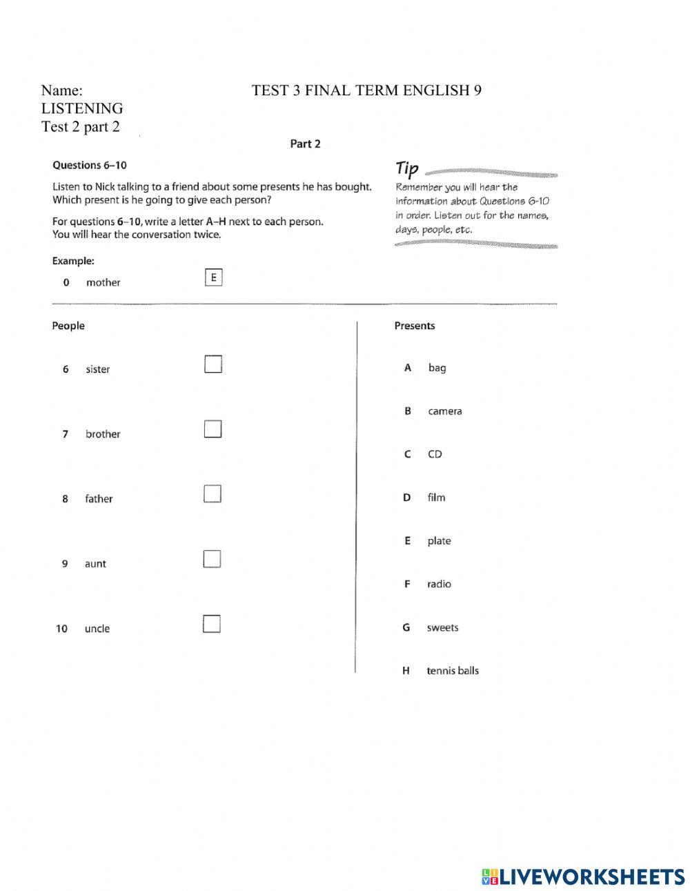 Revision e9 2nd term