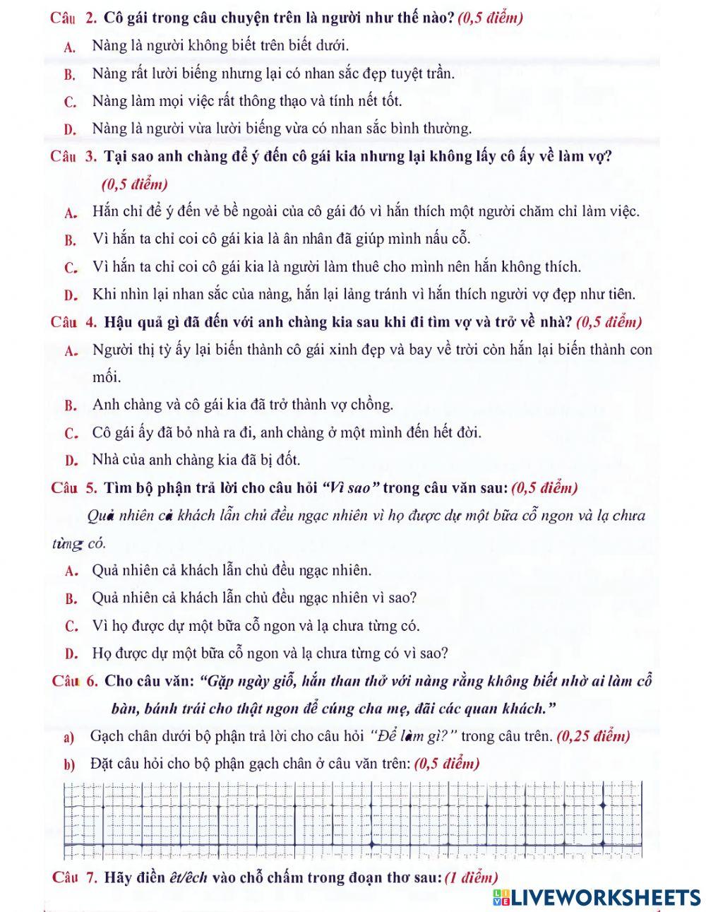 Tiếng Việt 3 - Đề kiểm tra cuối kì số 13