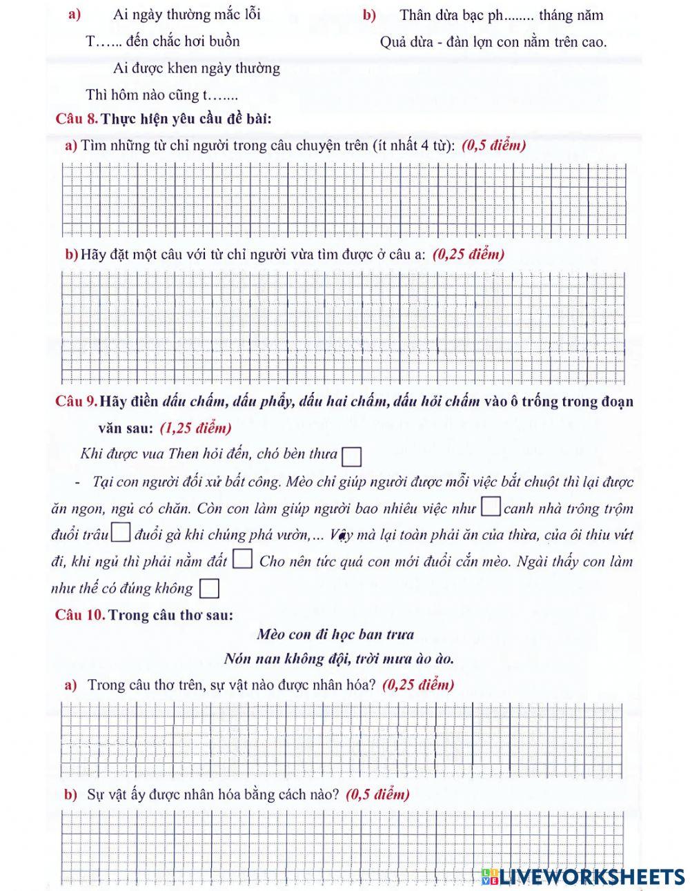 Tiếng Việt 3 - Đề kiểm tra cuối kì số 13