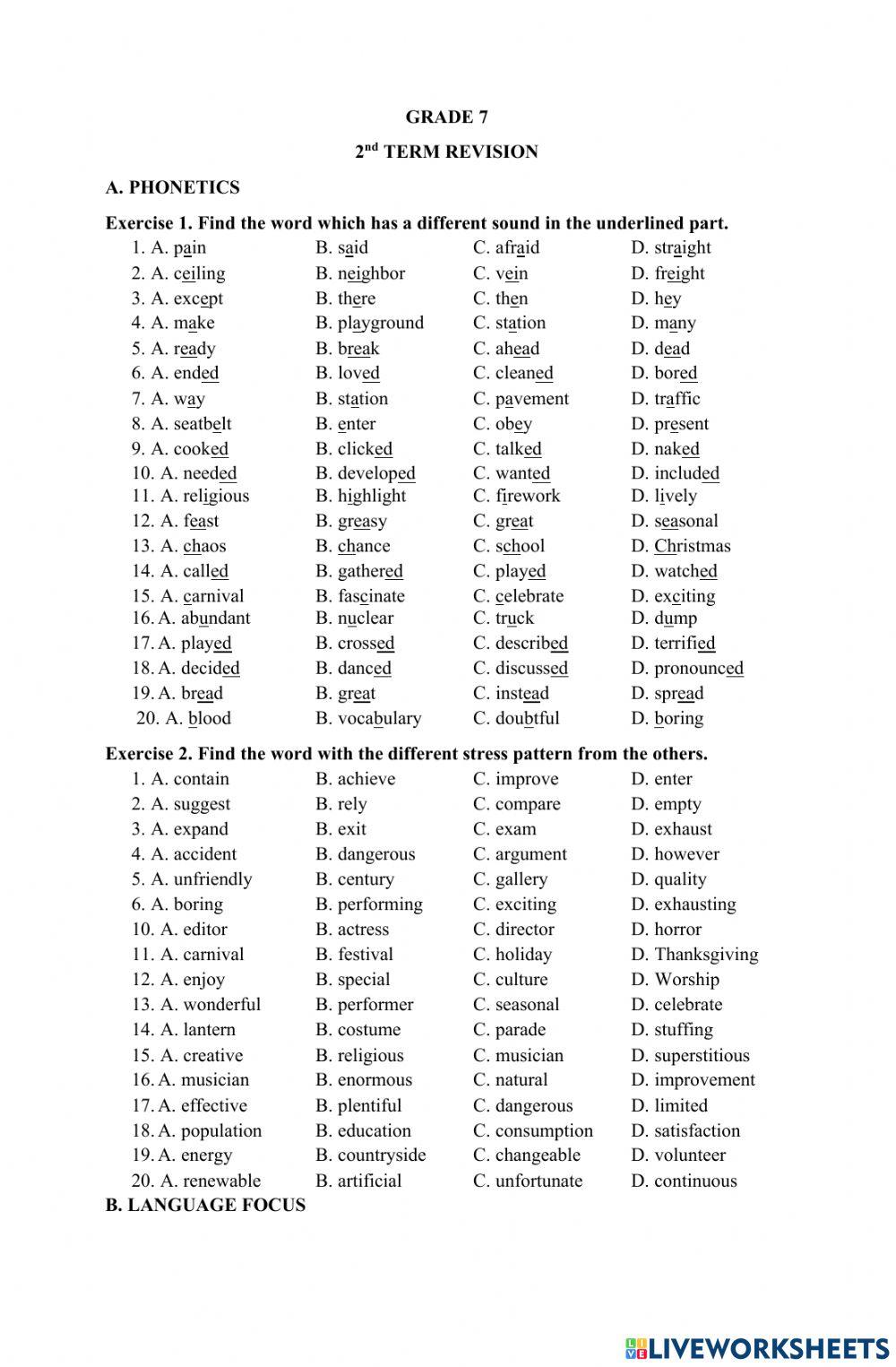 Ôn thi cuối kì 2 khối 7