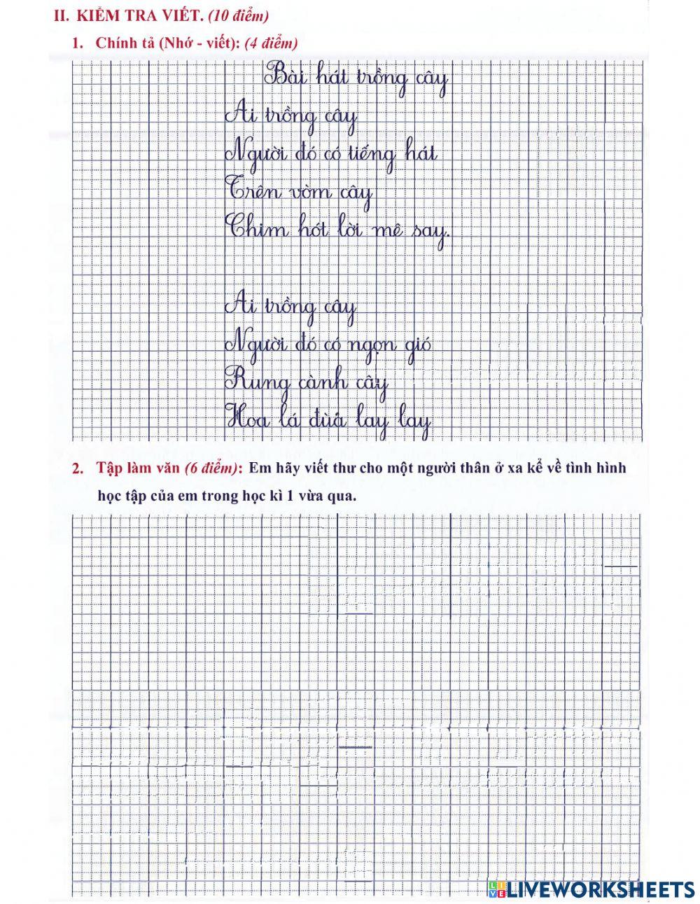 Tiếng Việt 3 - Đề kiểm tra học kì số 14