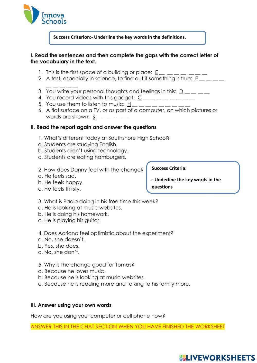 Reading activity: Tech-free teens - is it possible?