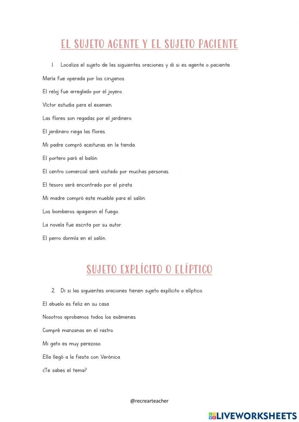 El sujeto y tipos de sujetos