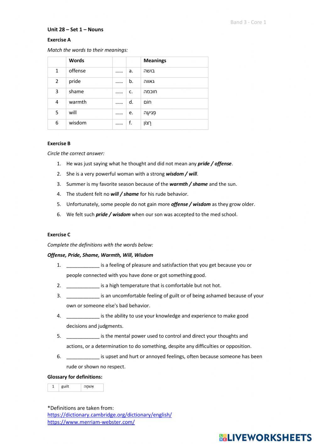 Band 3 (Core 1) - Unit 28 - Set 1